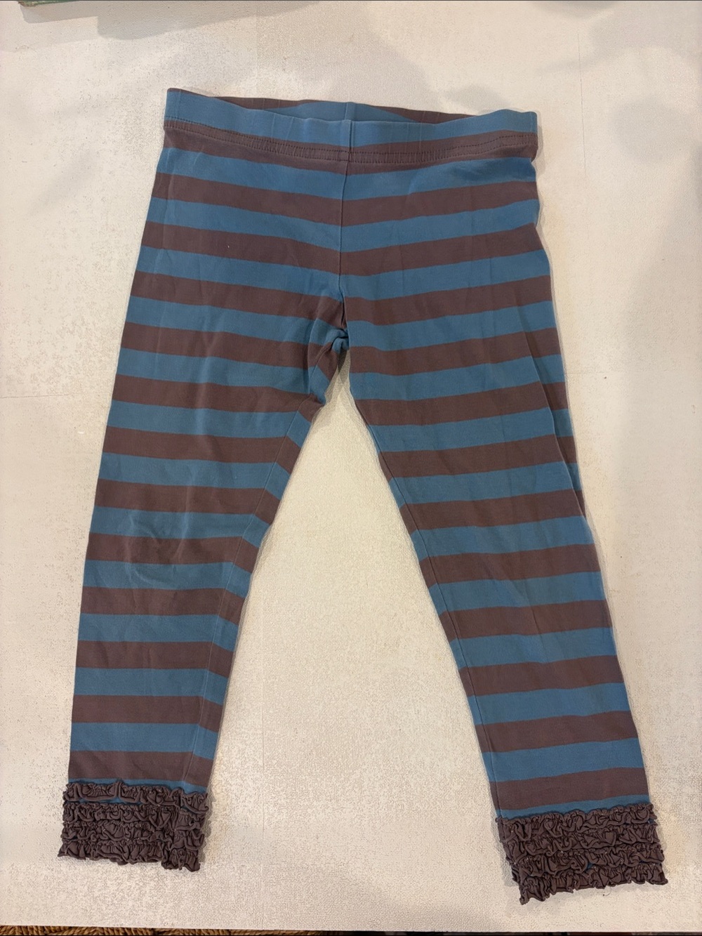 Matilda Jane Blue and Brown Striped Ruffle Hem Leggings